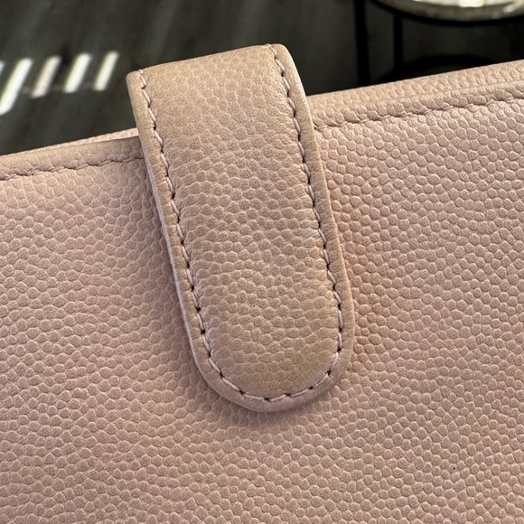 Authentic Chanel Coco Mark Sevruga Caviar Skin Flap Long Wallet On Chain Pink - Picture 16 of 16